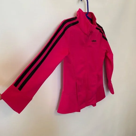 Adidas Youth Girls Sz 4T Long Sleeve Track Jacket Full Zip Pink Black Activewear - Picture 5 of 10